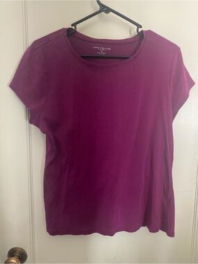 Ann Taylor Short Sleeve Crewneck Top - Plum